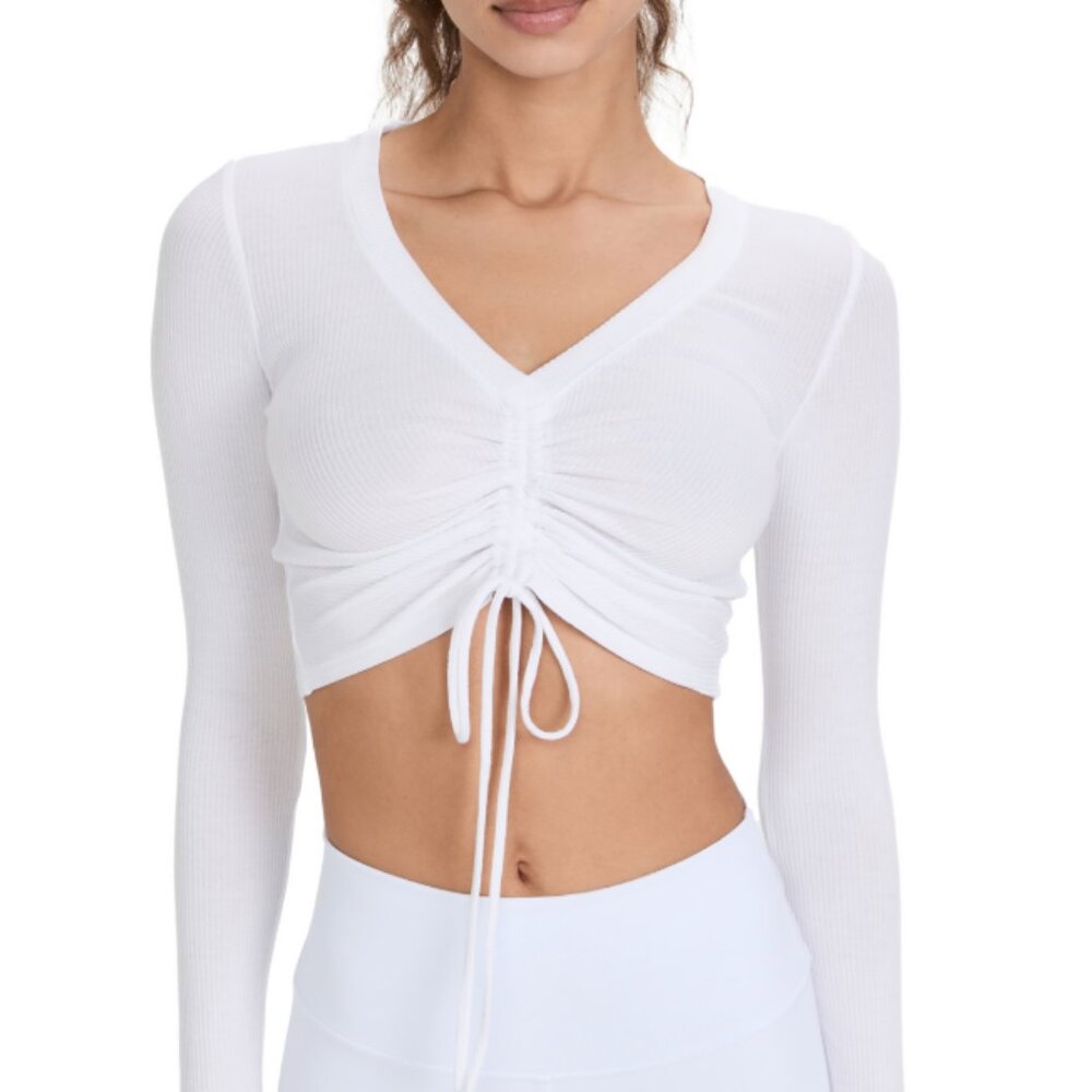Alo Yoga Long-Sleeve Cinched Rib-Knit Crop Top